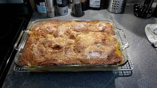 Bubbling peach pudding, right out tha' oven.