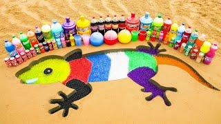 How to make Giant Rainbow Lizard with Orbeez, Coca Cola, Fanta, Mtn Dew, Chupa Chups vs Mentos