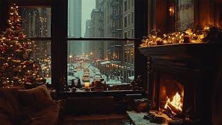 A Cozy Christmas Night In New York City Snowfall Winter Ambience With Crackling Fireplace