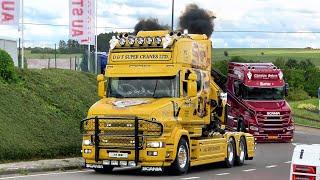 Truckshow Ciney 2024 Part 1 with Scania V8 open pipes sound , custom semi Trucks