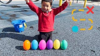 Surprise Toy Eggs ! Egg Scavanger Hunt Jeremy goes on a Giant Egg Hunt at the Park