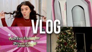 VLOG: trying viral heatless curls, christmas decorating, rhode skin haul, sephora advent calendar