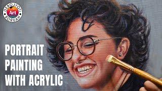 Acrylic Portrait Painting Time-Lapse Tutorial | Curly Hair Girl with a Smile By Debojyoti Boruah