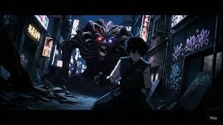 A fictional Tokyo-inspired city, dimly lit at night, a deserted city. Anime