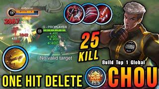 25 Kills!! Best Chou One Hit LifeSteal Build and Emblem!! - Build Top 1 Global Chou ~ MLBB