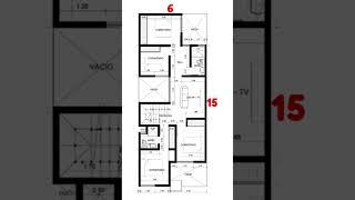 Plano de Casa  de 6 x 15 metros de dos  pisos . #diseño #casa #planosdearquitectura