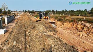 Full Process Possible Of Operator Bulldozer Liuong Pushing Soil Installing Sub Base Village Roads