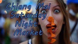 Eating Thai street food at the Chiang Mai Saturday Night Market Walking Street on Wua Lai Road