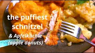 Schnitzel, and 5-minute German apple "donuts"