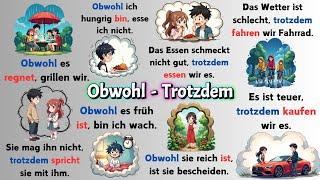 Learn German: 150 'Trotzdem' vs 'Obwohl' Sentences for Beginners | A2-B1 