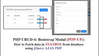 PHP CRUD-4: Bootstrap Modal (POP-UP): How to fetch data in Textbox from  DB using jQuery AJAX PHP