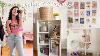 DECLUTTER and organize with me!! rearranging my room, new decor, minimalist inspired 