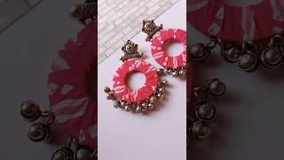 Elegant Pink Bandhani Earrings with Silver Ghungroo | Handcrafted Jewelry