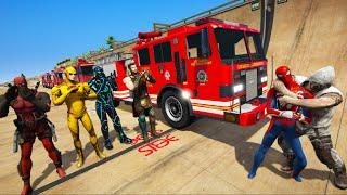 Spiderman and Fire Truck Stunt Challenge GTA V mods The Joker just did a shady trick