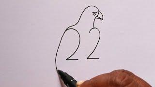 How To Turn 22 Into Eagle Drawing | How To Draw Eagle With Number | Eagle Drawing Art
