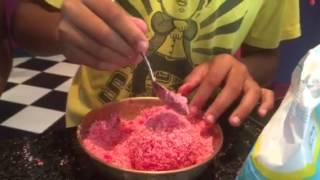 Yudhika's kitchen...making snowballs with Rushil and Tanvi