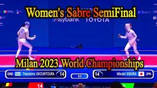 Intense Women's Sabre Semifinal: Gkountoura vs Emura - Milan 2023 Fencing Championships