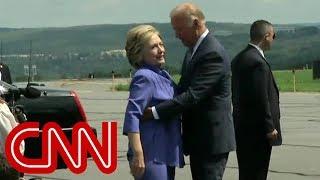 Watch Joe Biden give an endless hug to Hillary Clinton