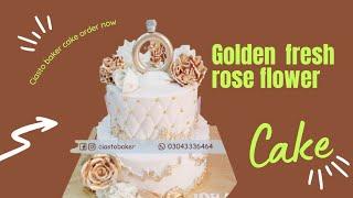 Golden fresh rose flower cake design tutorial ||ciasto baker