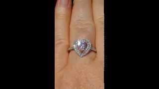 Peachy Pink Sapphire Engagement Ring, White and Rose Gold Double Diamond Halo