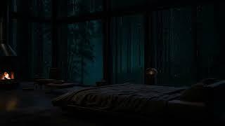 Deep Sleep Therapy : Rain and Fireplace Sounds by the Forest Window for Insomnia Relief