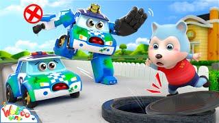 Scary Manhole Cover! Robot Police Car Rescue Song | Kids Songs & Nursery Rhymes | Wolfoo Kids Songs