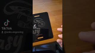 laser engraving with lightburn on black painted aluminum plate custom logo