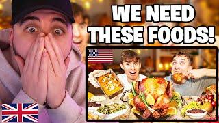 Brit Reacts to Two Brits try Real Thanksgiving for the First Time!