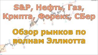 S&P, Нефть, Газ, Крипта, Форекс, СБер. Обзор рынков по волнам Эллиотта