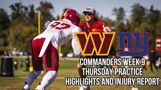 Commanders Week 9 Thursday Practice Highlights and Injury Report. Jayden Daniels Rookie of the Week