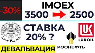 Падение индекса Мосбиржи на 30% с 3500 на 2500 пунктов