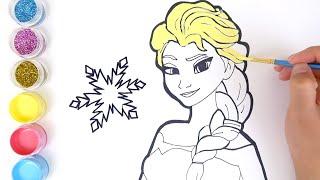 Glitter Frozen Elsa coloring and drawing Accessories Learn colors for kids