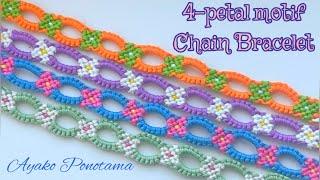 !!4-petal motif chain bracelet!! #clover or  #flower your choice:) #howtomake #stpatricksday #diy