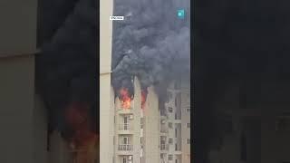 A fire started at Lotus Boulevard society in Noida sector 100 when an AC unit exploded this morning.