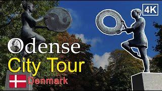 ⁴ᴷ⁶⁰ Odense City Walking Tour: Hans Christian Andersen City. Odense - Munkemose Park to Fyrtøjet