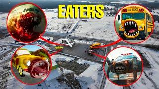 Drone Catches PLANE EATER, SCHOOL BUS EATER, TRAIN EATER & CAR EATER IN REAL LIFE! (FULL MOVIE)