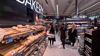 British Supermarket Shopping Walk - M&S Food Store, Marks and Spencer, London UK Groceries, 4K