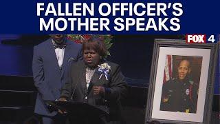 Fallen Dallas Police Officer Darron Burks' mother speaks at her son's funeral