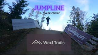 7 yearsold kid on huge JUMPLINE on ​​WEXL TRAILS in Austria  Our First visit, but not last️