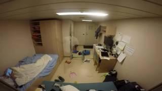 Inside a crew cabin in Cargo Ship Swaying During Rough Seas