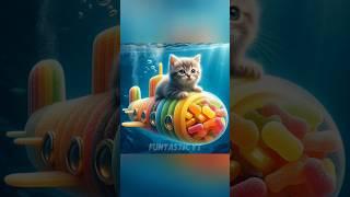 Kitten rides Gummy Submarine! #cats #cutecat #funny #catlovers