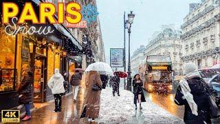 Paris, France  - 4K PARIS Snow 2024 ️21, 22 November | Paris Walk  With Captions