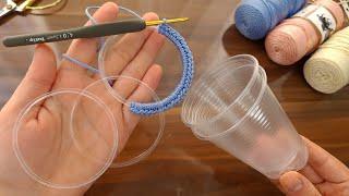 WOW GREAT IDEAS!  Look what I did with the plastic cups I found in the trash! RECYCLING CROCHET