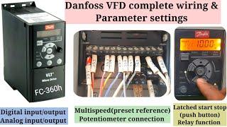 Danfoss VFd control wiring & Parameter settings | Digital I/O | Analog I/O | 2-speed | Pot & Relay |