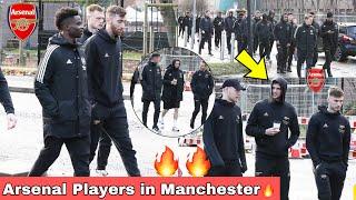 Sharp!Arsenal Stars arrive in Manchester for FA Cup Clash,Trossard,Odegaard,Saka,Zinchenko,Nketiah