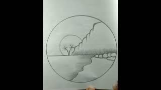 mountain scenery drawing sketch #easy circle scenery drawing #drawing video #shorts.