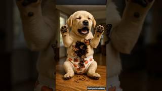 The dog ate butterflies along with fruit jelly cake #shorts #ai #dog #puppy #icecream #cake