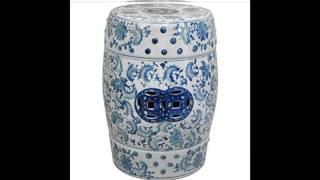 Oriental Furniture 18 Floral Blue White Porcelain Garden Stool