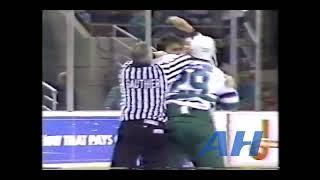 NHL Nov. 22, 1989 Randy Ladouceur,HFD v Jean-Marc Routhier,QUE Hartford Whalers Quebec Nordiques