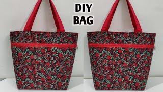 DIY Zippered Tote Bag Making at Home | Easy Sewing Tutorial | Shopping bag | Cloth bag making | Bags